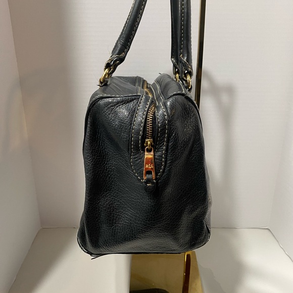 Lauren Ralph Lauren Black Leather Satchel Pocket Handbag - Picture 3 of 10
